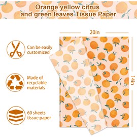 JarThenaAMCS 60 Pcs Orange Tissue Paper Little Cutie Wrapping Paper Citrus Fruit Decorative Art Tissue for Summer Baby Shower Birthday, 14 x 20 Inch