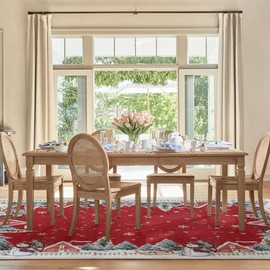 Artoid Mode Red Snowman House Pine Tree Christmas Area Rug, Xmas Winter Home Decor Low-Profile Washable Area Rugs for Entryway Bedroom Living Room Laundry Room Indoor 5x7 Feet