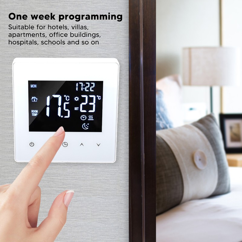White Intelligent Thermostat Touch Screen 16A LCD Display Smart Temperature