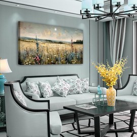 KELIYUAN Wall Art Canvas Retro Flower Picture Wall Decor For Living Room Restaurant Natural Landscape Painting Grass Flower Printed Artwork For Bedroom Farmhouse Office Home Decoration 20"X40"
