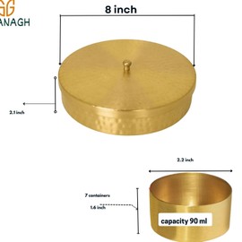 SG ANAGH Hammered Handcraft Brass Masala Dabba-Spice Box Set With Spoon Container 90 ML Storages Indian Masaladanni for Kitchen Counter 8 Inch with 7 Compartments & 1 Spoon (8 Inch (Medium Family))
