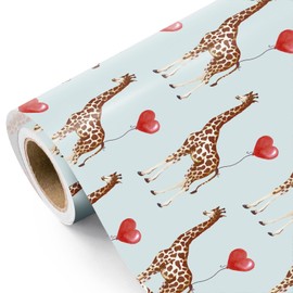WRAPAHOLIC Giraffe Wrapping Paper Roll - Mini Roll - 17 Inch x 16.5 Feet - Cute Giraffe Heart Balloons Design for Valentine’s Day, Kids Birthday, Baby Shower, Classroom Gift Exchange