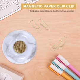 JAVERGGN Gold Office Clips in Elegant Magnetic Marble Clip Holder, 28 mm, 100 Clips