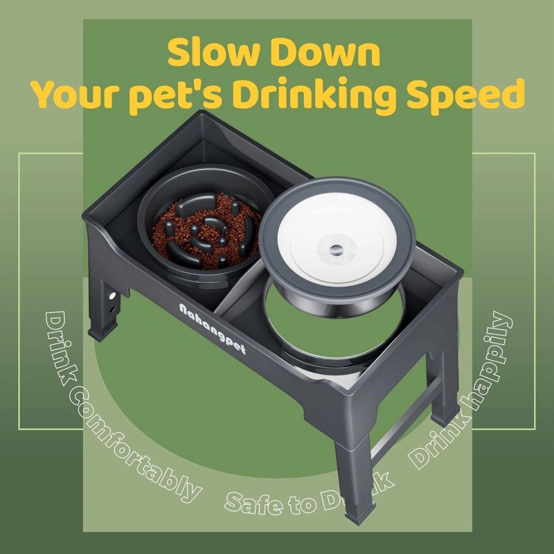 NAHANGPET 2-in-1 Elevated Slow Feeder Dog Bowls for Food and