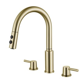Kitchen Faucet, 2 Handles Kitchen Sink Faucet, 3 Holes Sink Faucet, Pull Down Kitchen Faucets, Bar Kitchen Faucet, Brushed Gold, Stainless Steel, RULIA RB1069