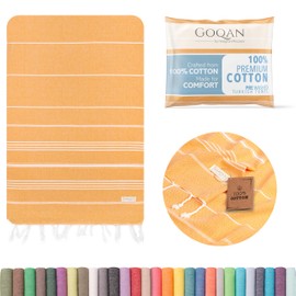GOQAN Turkish Beach Towel Oversized 39x71 | Thin, Lightweight, 100% Cotton and Sand Free Towel is Suitable for Beach, Bathroom, Pool, Travel & Swim | Odor Free Thanks to Quick Dry Property - Orange