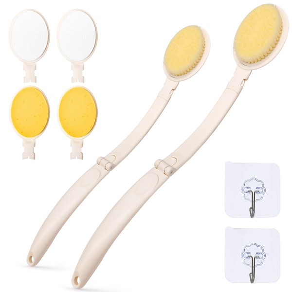 LFJ 19" Long Handle Shower Sponge Brush Set, 3 in