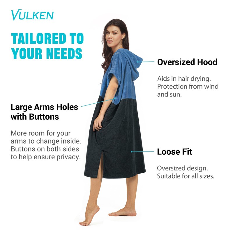 Vulken Thick Hooded Beach Towel Changing Robe, Surf Poncho for