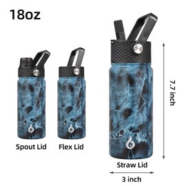 BJPKPK Insulated Water Bottles with Straw Lid, 18oz Stainless Steel Metal Water Bottle, Cold Hot Thermo with 3 Lids, Leak Proof BPA Free Travel Cup, Wide Mouth Flasks, Thermo-Ocean
