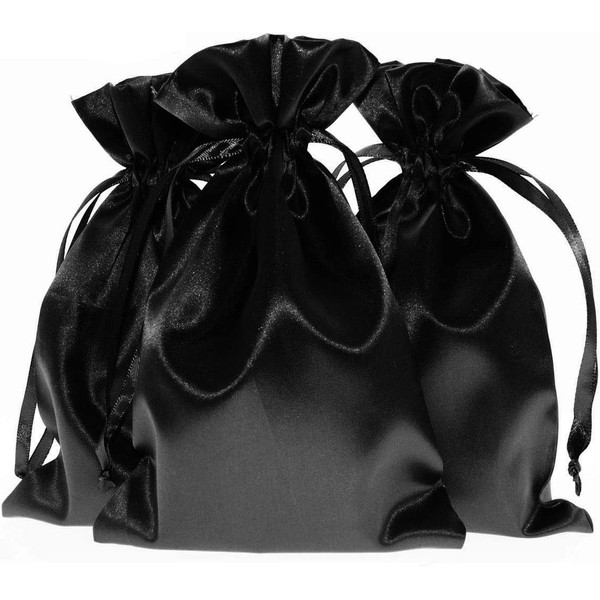 Knitial 6" x 9" Black Satin Gift Bags, Jewelry Bags, Wedding Favor Drawstring Bags Baby Shower Christmas Gift Bags 50 per Pack
