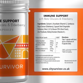City Survivor Immune Support - Elderberry, Beta Glucans, Vitamin A, Vitamin C & Zinc - 30 capsules