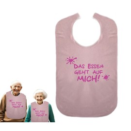 Cre9tive Das Essen geht auf mich! - Retirement Gift - Funny Bib for Adults Dining Apron Dining Apron Clothing Protector Waterproof ID: 040, pink