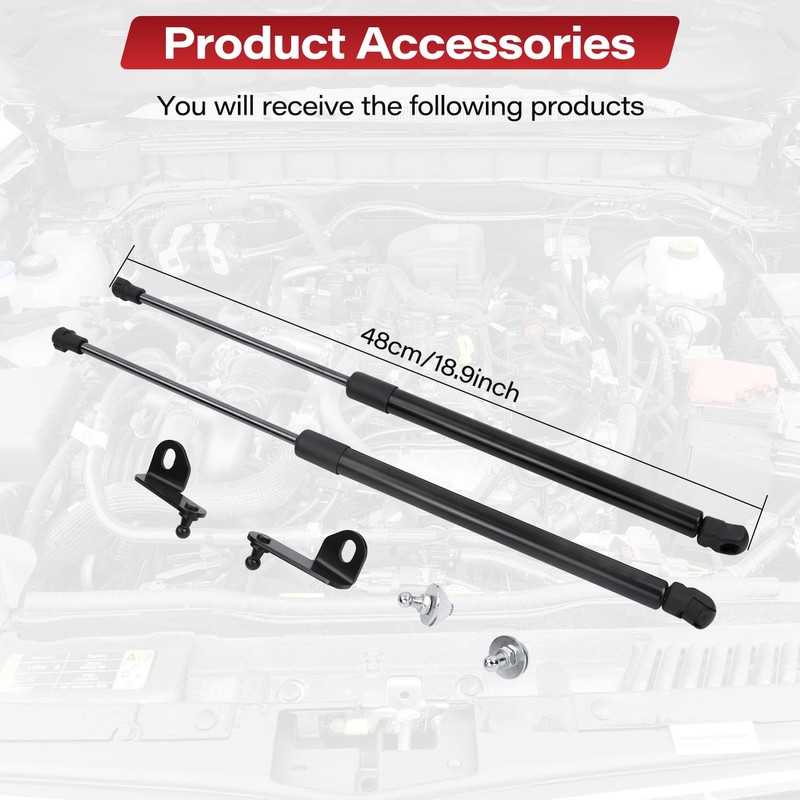Front Hood Lift Struts, Bolt in System Hood Supports Struts
