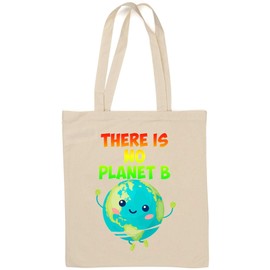There is No Planet B Colorful Happy Little World Natural Cotton Shopping Bag, off white