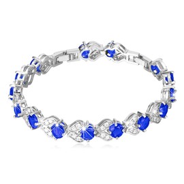 U7 Blue Tennis Bracelet Platinum Plated Chain Sapphire Cubic Zircon Crystal Bracelets Bangle for Women Lover, Adjustable 6-8 Inches