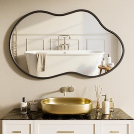 Dimelax Mirrors for Bathroom Over Sink, 36”x 24” Irregular Shaped Mirror, Metal Frame Modern Bathroom Mirror, Wall Decorative for Entryway Living Room Bedroom Vanity Wall Mirror Horizontal/Vertical