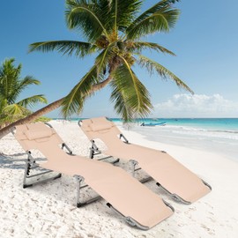 Tangkula Beach Chaise Lounge Chair with Hole for Face, Patio Folding Adjustable Reclining Beach Sunbathing Chair with Side Pocket, Portable Face Down Tanning Chair for Outdoor Backyard Poolside (2)