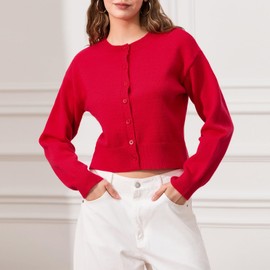 Womens Y2K Cardigan Sweaters Long Sleeve Open Front Button Down Crop Sweater Solid Knit Pullover Fall Outfits Tops (Red, M)