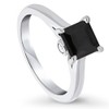 BERRICLE Sterling Silver Solitaire Black Princess Cut Cubic Zirconia CZ
