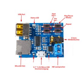 MakerMind MP3 Audio Module SD Card USB Decoder Amplifier Player 5V MicroUSB