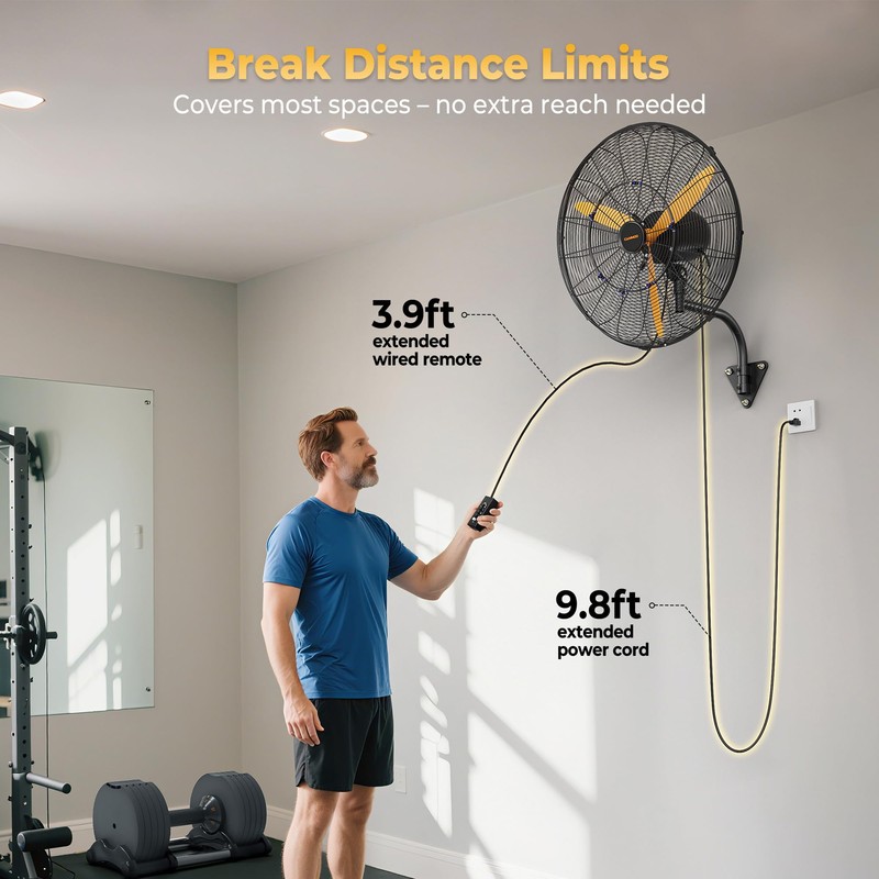 CAMMOO 24 Inch Oscillating Misting Wall Mount Fan, Extra Long