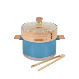 CONCORD 10" Stainless Steel Steamer Pot with Natural Bamboo Steamer 24 CM Steaming Cookware (Lagoon/Bamboo)