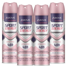 ABOVE Sport Energy - 48 Hours Antiperspirant Deodorant Set for Women - Floral Fragrance - Dry Spray Protects Against Sweat and Body Odor - Delivers Instant Freshness - Stain and Alcohol Free - 4 pc
