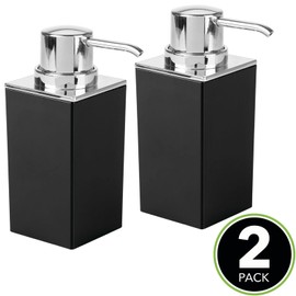 mDesign Set of 2 Refillable Soap Dispensers - Practical Pump Soap Dispenser with Approx. 300 ml Capacity - Elegant Plastic Lotion Dispenser for Bathroom - Black and Silver