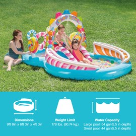 INTEX Candy Zone Inflatable Kiddie Pool: Inflatable Kids Pool with Water Sprayer and Slide – Splash Pad – 116" x 75" x 51" – Ages 3+