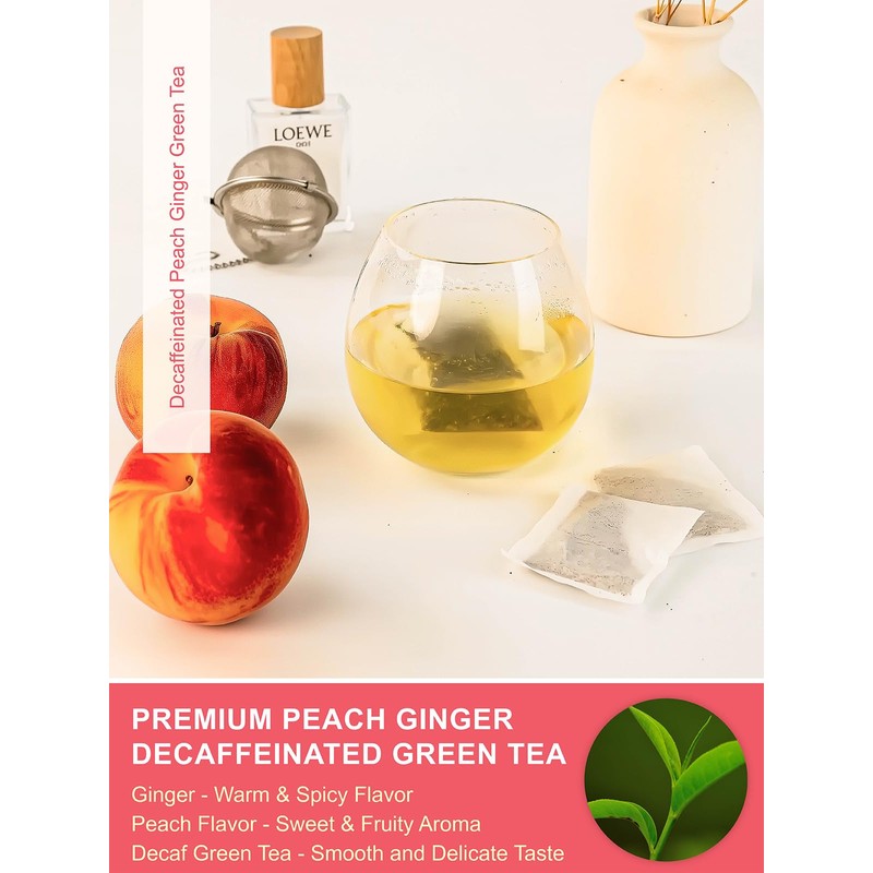 TeeLux Decaf Peach Ginger Green Tea, Mild Decaffeinated Green Tea