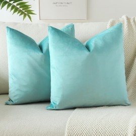 JOTOM Set of 2 Velvet Soft Solid Cushion Covers 45x45 cm Decorative Throw Pillow Covers Square Cushion Case Home Decor Pillow Cases for Couch Sofa Living Room Bedroom 18x18 Inch (Aqua Green)
