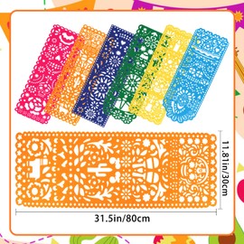 Norbiariz 6 pcs Mexican Table Runners 31.5 x 11.8 Inch Day of The Dead Papel Picado Table Runner for Mexican Party Theme, Cinco de Mayo, Dia De Los Muertos,Mexico Wedding