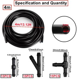 HUAZIZ 4M Windscreen Washer Hose, Wiper Hose Repair Kit, Automotive Hose, Insulation Hose, Universal Windscreen Washer System with 45 Pieces Hose Connector (Black)