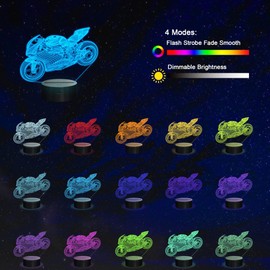 YuanDian 3D-Motorradlampe, Motorrad-Nachtlicht 16 Farben ändern sich mit Fernbedienung und Timer Weihnachtsgeburtstagsgeschenke für Jungen