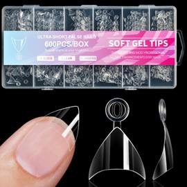 Bellelfin Short Stiletto Nail Tips, 600Pcs Extra Short Almond Soft Gel Nail Tips Clear Fake Nails Acrylic Nails Tips Half Cover Stiletto Gel x Nails 12Sizes False Nail Tip for DIY Nail Salon