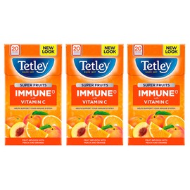 Tetley Super Fruits Immune Peach & Orange Tea, Pack of 3, 60 Tea Bags Total