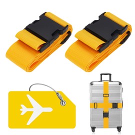 ZOUIQSS 2 Pack Adjustable Luggage Straps,Heavy Duty Suitcase Belts,Luggage Tag Travel Packing Straps with Quick Release Buckle(Yellow)