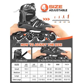 METROLLER Adjustable Inline Skates for Girls Boys with Light up Wheels Roller Skates Kids Youth Fun Beginner Blades Youth Ages 5-8 8-12 Adults Outdoor