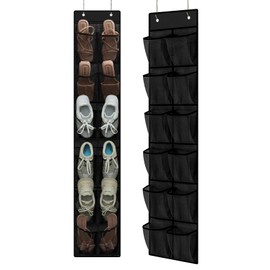 MSLOVE Narrow Over The Door Shoe Organizer, 12 Large Mesh Pockets Hanging Shoe Organizer for Closet Organizers and Storage, Black, 2 Pack