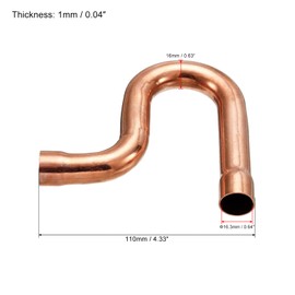 MECCANIXITY Copper P-Trap Pressure Pipe Fitting Welding Tubing Sweat Ends Plumbing Supply 16mm OD for HVAC Air Conditioning Refrigeration, Pack of 2