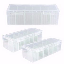3Pcs Plastic Storage Bins, Clear Plastic Organizer Box with Dividers, with 5 Dividers, Dust-Proof And Moisture-Proof, Easy to Take, for Storing Cards, Jewelry, Crafts(9.45 × 3.94 × 2.76 Inches)