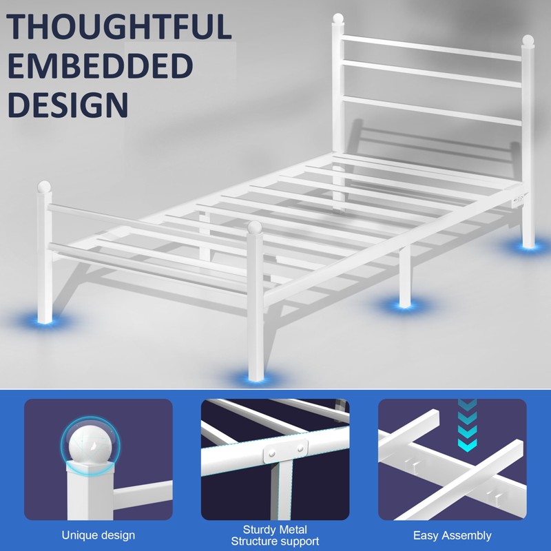 J.Fkne Twin Bed Frame with LED Lights & Charging Station,