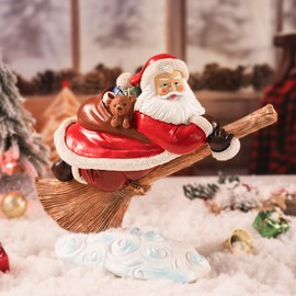 TeesAlfync Santa Claus Figurine Christmas Broom Statue - Grande Resin Ornaments with White Cloud Base, Indoor Holiday Decor for Desk, Shelf, and Gifts