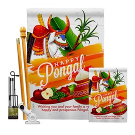 Ornament Collection Happy Prosperous Pongal Garden House Flag-Kit Religious Hindu Festival Thank The Sun God Decoration Banner Small Yard Gift Double-Sided, Made in USA