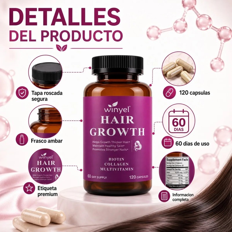 Biotina Y Colágeno 120 Cápsulas Soporte Capilar Y Uñas