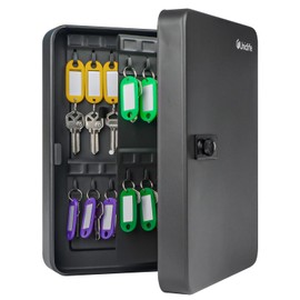 Uniclife 60 Position Key Cabinet with Combination Lock Resettable Black Digital Security Storage Box Steel Key Organizer with Colorful Key Tag Labels Stickers and Hooks