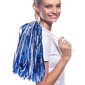 Anderson's Metallic Blue and White Foil Textured School Spirit Shakers, Cheerleader Pom Poms, Football Basketball Homecoming, Squad, Team, Party, Dance, Club, Performance, Fan Celebration Pack of 10