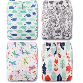 Littles and Bloomz Reusable Nappy, Standard Popper, 4 Nappies, FLP2-0409