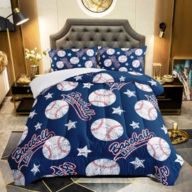 QOOMO 3D Baseballs Comforter Twin Size,Blue Baseball Kids Comforter Set,3Pcs Bedding Set Printed Comforter with 2 Pillowcases,Down Alternative,Soft and Lightweight,for All Seasons