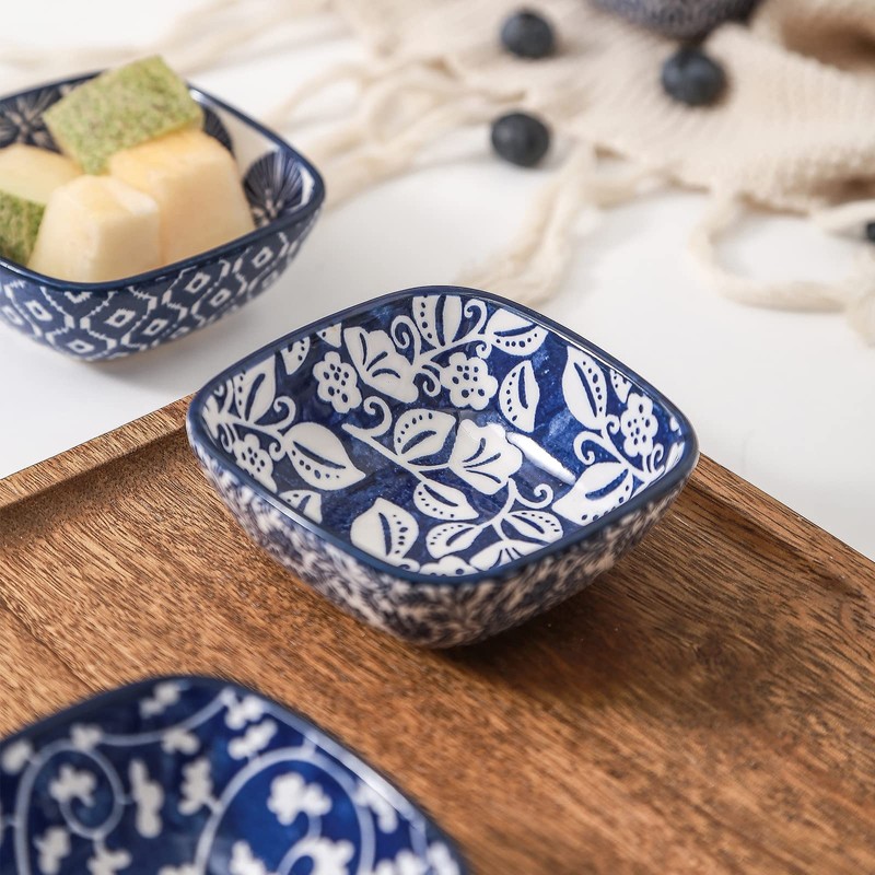 Selamica Ceramic 2.6 OZ Square Dipping Bowl Set, Soy Sauce